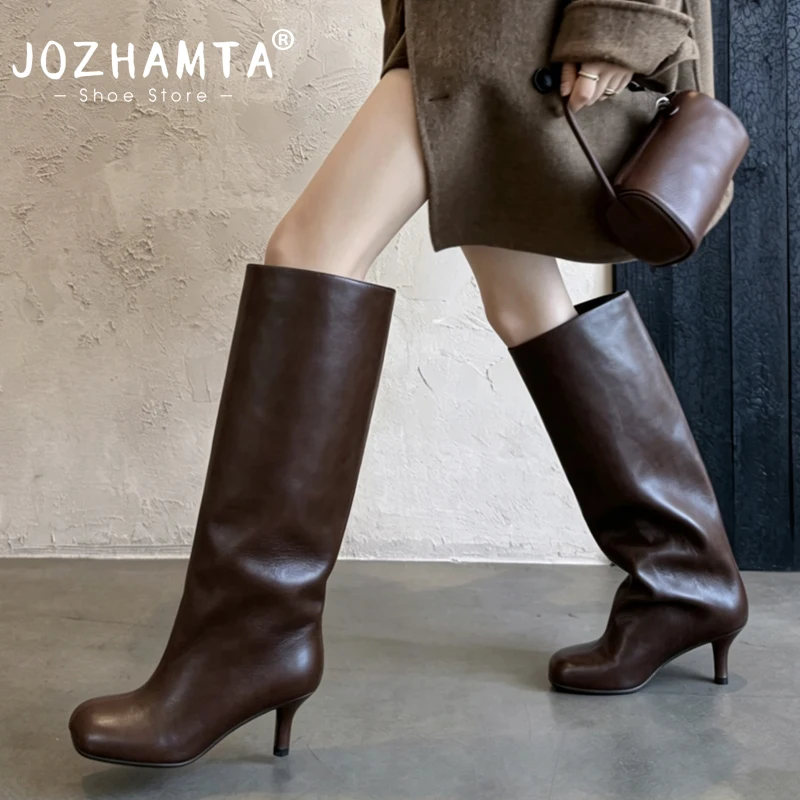 Зимние сапоги JOZHAMTA из натуральной кожи на каблуке