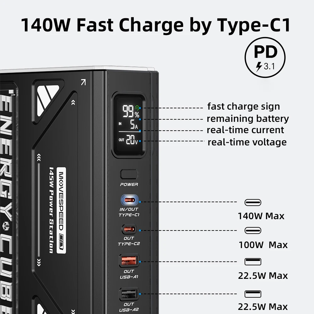 Миниатюра Портативный аккумулятор MOVESPEED Z70Pro, 70000 мАч, 140 Вт