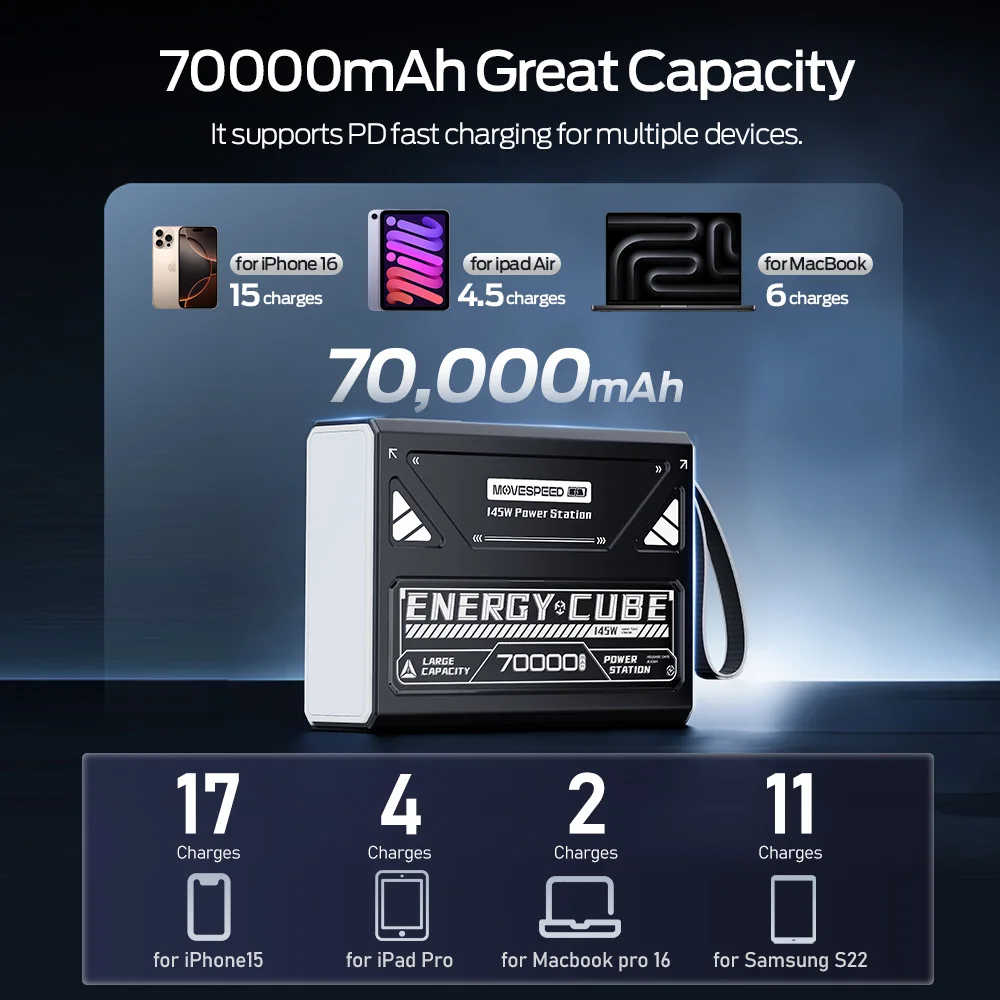 Портативный аккумулятор MOVESPEED Z70Pro, 70000 мАч, 140 Вт