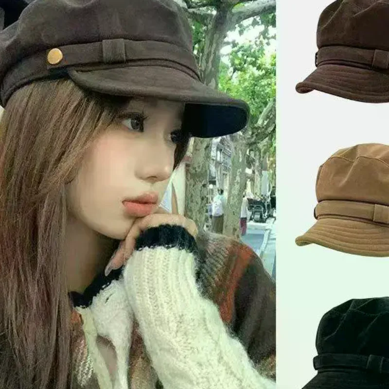 Миниатюра Женская замшевая кепка-берет в ретро-стиле