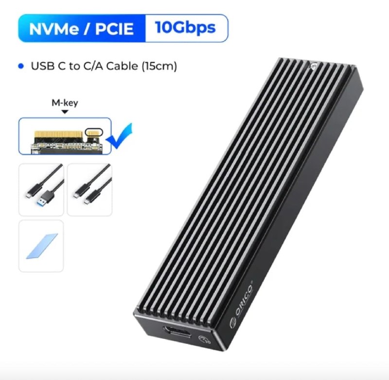 Корпус ORICO для SSD M.2 NVMe, USB Type-C 10 Гбит/с