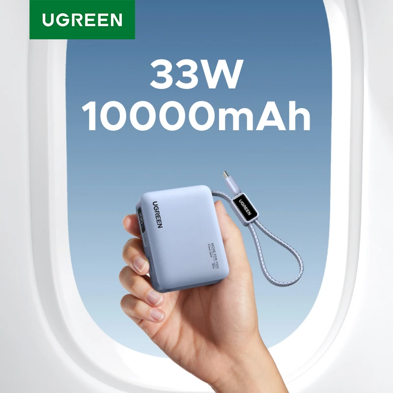 Миниатюра Внешний аккумулятор UGREEN 10000 мАч со встроенным кабелем Type-C