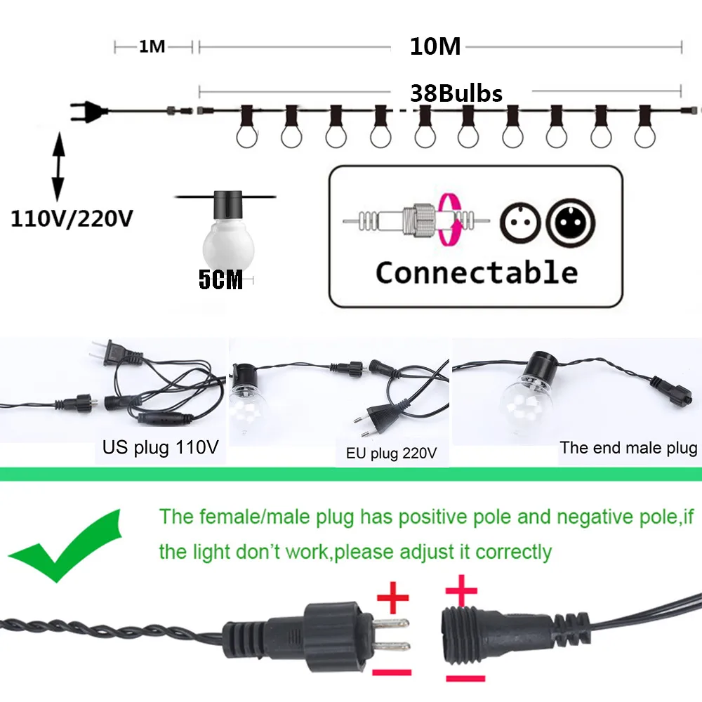 Миниатюра LED-гирлянда Yijinsky 20/38 ламп, 220 В, белый/тёплый свет