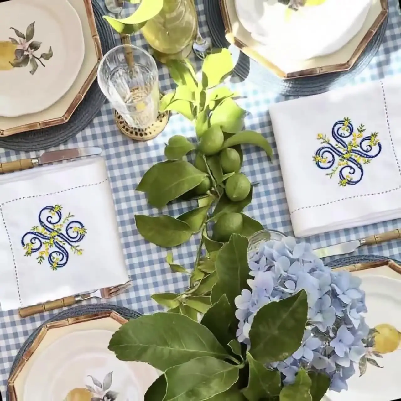 Миниатюра Льняная салфетка Sanat с лимонной монограммой