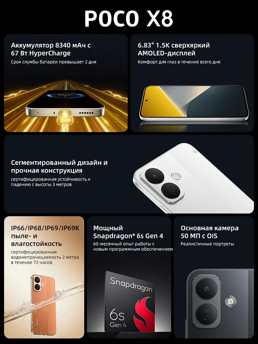 Миниатюра Смартфон POCO X8 5G с AMOLED-дисплеем