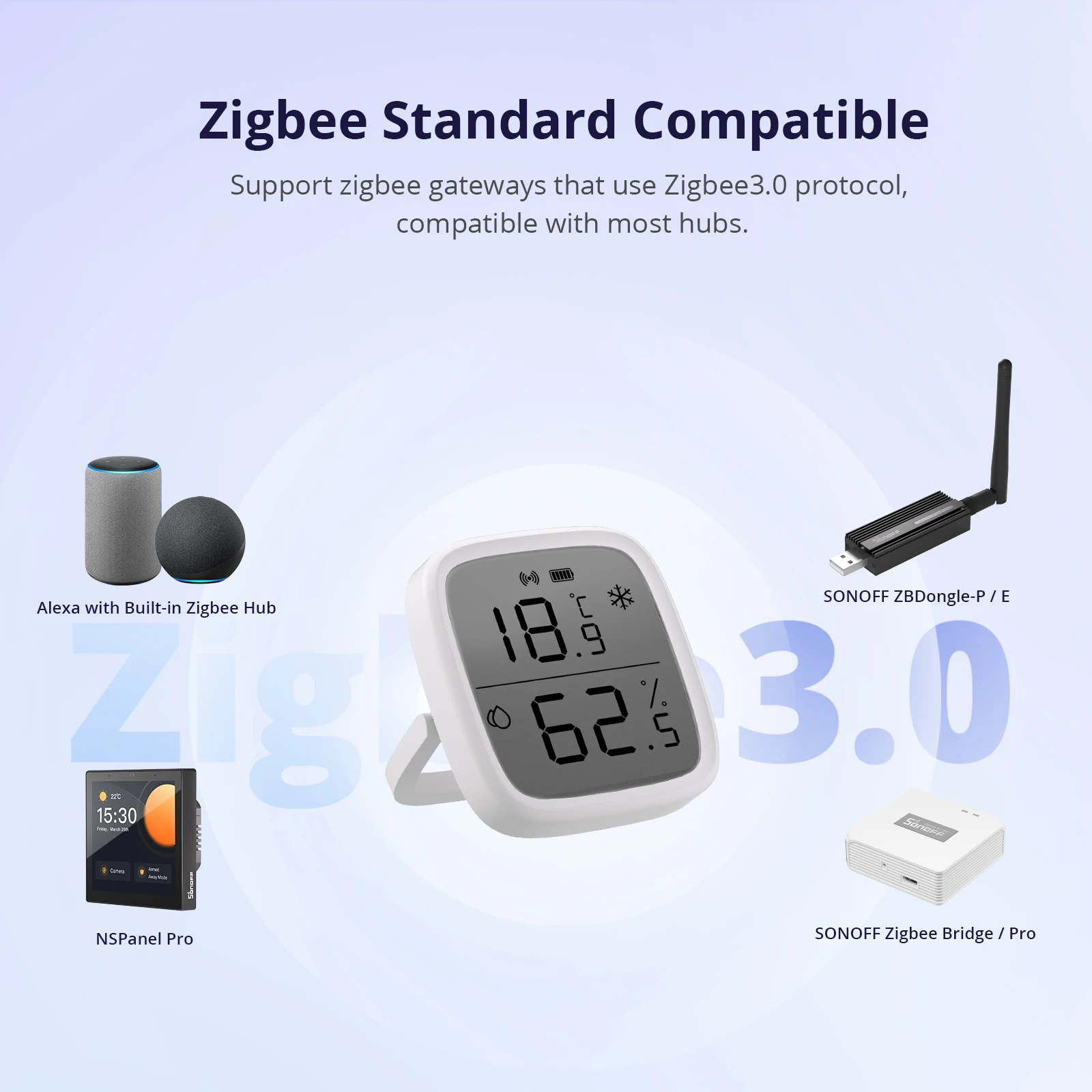 Миниатюра Датчик температуры и влажности SONOFF SNZB-02D, белый